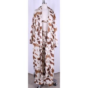3 Piece Cow Print Satin Pant Set